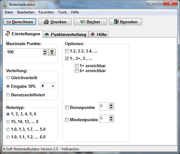 Screenshot JLSoft Notenkalkulator